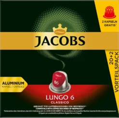 JACOBS Kapseln Lungo 6 Classico 10 X 20+2 Nespresso®* Kompatible Kaffeekapseln -KaffeeGlück Angebote 236a6844a0d2ad9d5ccaef6e2710a2e8