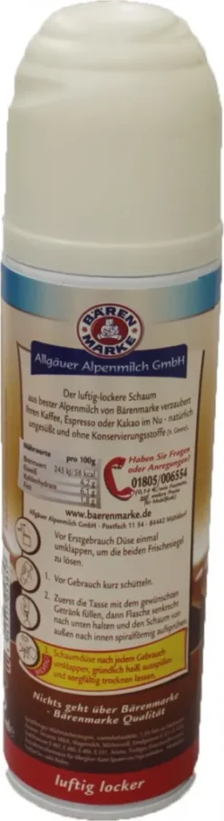 Bärenmarke Der Milch Schaum Luftig Locker In Der Sprühflasche 250ml -KaffeeGlück Angebote 255a67a0b418428e5f1ed7c336d84703