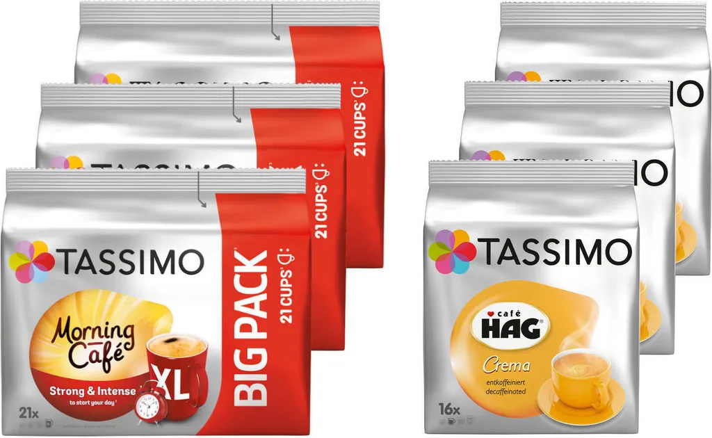 TASSIMO Kapseln Day-Night-Paket 3 Morning Café XL + 3 Café Hag - 111 Getränke 1 TASSIMO Kapseln Day-Night-Paket 3 Morning Café XL + 3 Café Hag - 111 Getränke
