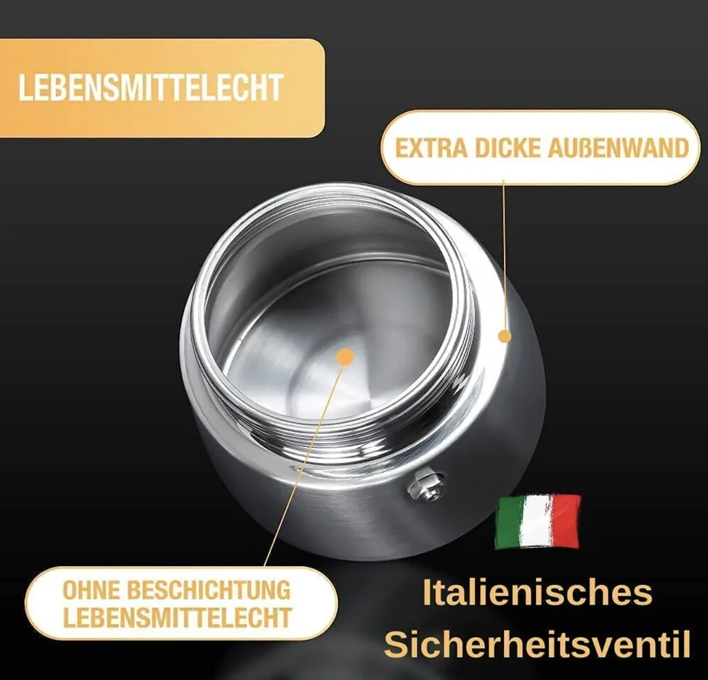 Thiru Espressokocher Induktion L Premium Mokkakanne Aus Edelstahl Inkl. Toolset (Schwarz, 6 Tassen (300ml)) 3 Thiru Espressokocher Induktion L Premium Mokkakanne Aus Edelstahl Inkl. Toolset (Schwarz, 6 Tassen (300ml)) – Bild 3