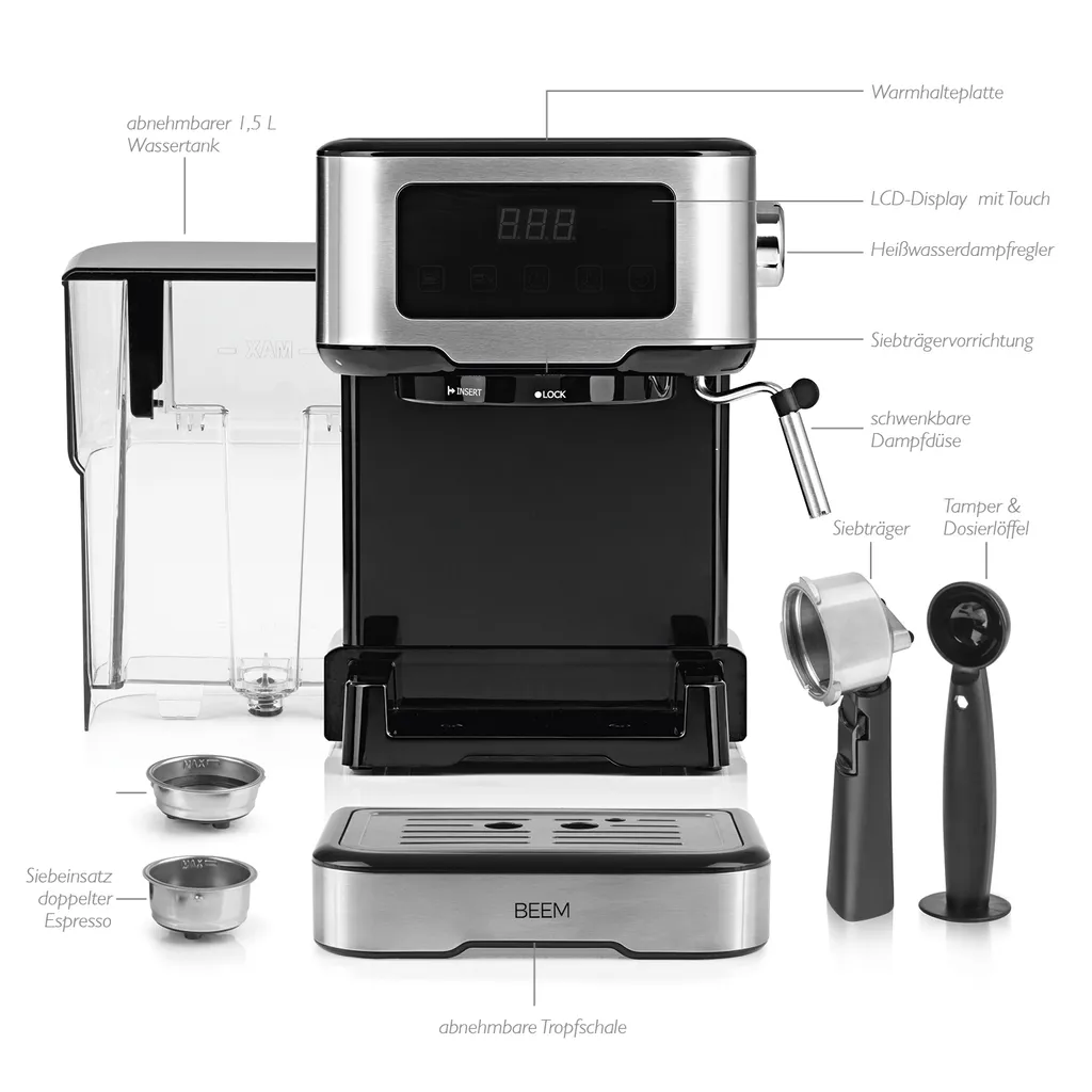 Espressomaschine Siebträgermaschine Siebträger Milchschaumdüse 15 Bar Touch BEEM 4 Espressomaschine Siebträgermaschine Siebträger Milchschaumdüse 15 Bar Touch BEEM – Bild 4