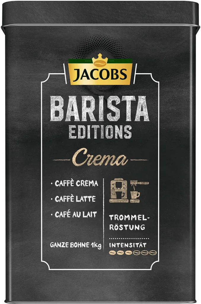 JACOBS Kaffeebohnen Expertenröstung Crema Mild Röstung Des Jahres 2 X 1 Kg + 1 Aluminium Dose Barista Design 2 JACOBS Kaffeebohnen Expertenröstung Crema Mild Röstung Des Jahres 2 X 1 Kg + 1 Aluminium Dose Barista Design – Bild 2