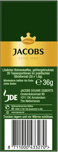 JACOBS Löskaffee Krönung 16 X 20 Sticks Löslicher Kaffee Instantkaffee 320 Getränke 16 JACOBS Löskaffee Krönung 16 X 20 Sticks Löslicher Kaffee Instantkaffee 320 Getränke -KaffeeGlück Angebote 7837a7efae665fbc62c9cf155437fa21