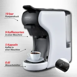 Adler Camry CR 4414 Multi-Espressomaschine Mit 5 Kapselkaffeeeinsätzen 19 Bar Pumpendruck -KaffeeGlück Angebote 79c5b52b79b45a2d92a76527817a659e
