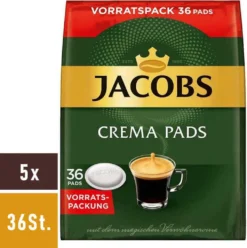JACOBS Kaffeepads Crema Classic UTZ- 5 X 36 Getränke Pads Vorteilspack -KaffeeGlück Angebote 928d75f3134333213fd528f798811144