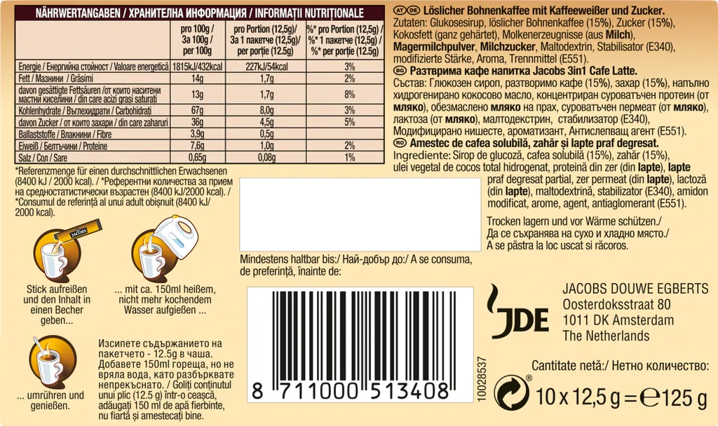 Jacobs 3in1 Sticks Café Latte | Löslicher Kaffee | 10 Portionen 2 Jacobs 3in1 Sticks Café Latte | Löslicher Kaffee | 10 Portionen – Bild 2