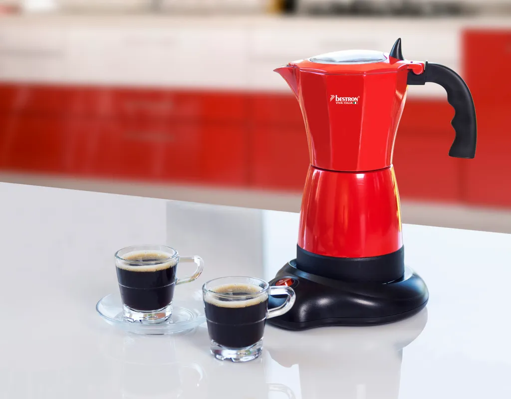 Bestron Elektrischer Espresso-Kocher Mit 360° Basis, Viva Italia, Für 6 Espressotassen: 180 Ml, 480 Watt, Aluminium, Farbe: Rot 3 Bestron Elektrischer Espresso-Kocher Mit 360° Basis, Viva Italia, Für 6 Espressotassen: 180 Ml, 480 Watt, Aluminium, Farbe: Rot – Bild 3