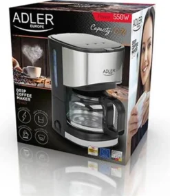 Adler AD-4407 Tropfkaffeemaschine 8 Tassen, Edelstahl, BPA-frei, 550 W, 550 W, 0,7 Liter, Schwarz Und Grau -KaffeeGlück Angebote bedd89606f961d97d22e3c08ef146c30
