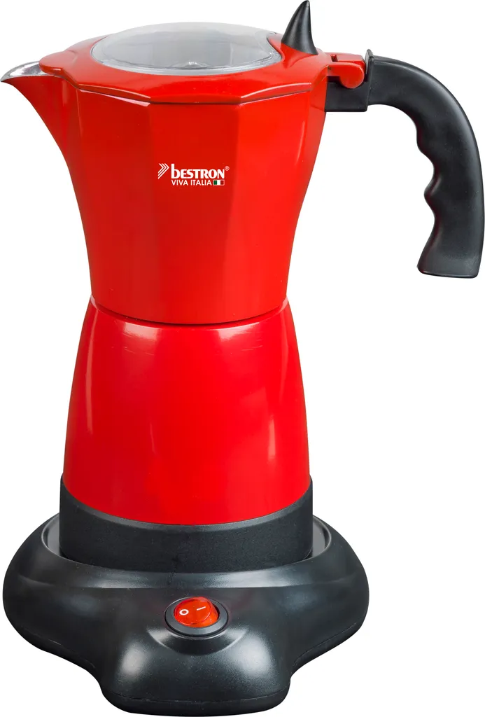 Bestron Elektrischer Espresso-Kocher Mit 360° Basis, Viva Italia, Für 6 Espressotassen: 180 Ml, 480 Watt, Aluminium, Farbe: Rot 1 Bestron Elektrischer Espresso-Kocher Mit 360° Basis, Viva Italia, Für 6 Espressotassen: 180 Ml, 480 Watt, Aluminium, Farbe: Rot