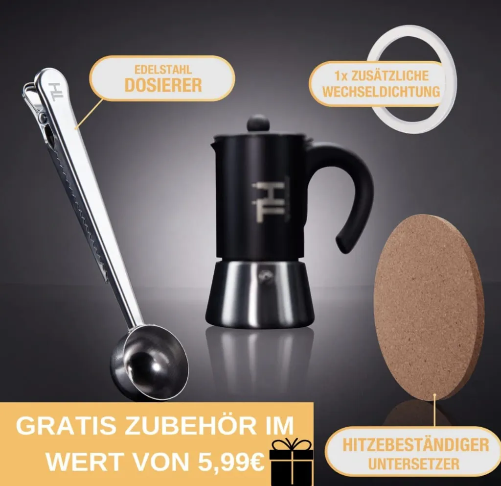 Thiru Espressokocher Induktion L Premium Mokkakanne Aus Edelstahl Inkl. Toolset (Schwarz, 6 Tassen (300ml)) 5 Thiru Espressokocher Induktion L Premium Mokkakanne Aus Edelstahl Inkl. Toolset (Schwarz, 6 Tassen (300ml)) – Bild 5