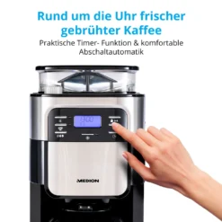 MEDION Kaffeemaschine Mit Mahlwerk Und Thermoskanne (Timer, 1 Liter, 900 Watt, Kaffeebohnenmahlwerk, 8 Mahlstufen, LED Display, Tropf Stopp, Isolierkanne, MD19777) -KaffeeGlück Angebote db02b0285c7f968d3abfb1a5a853f444