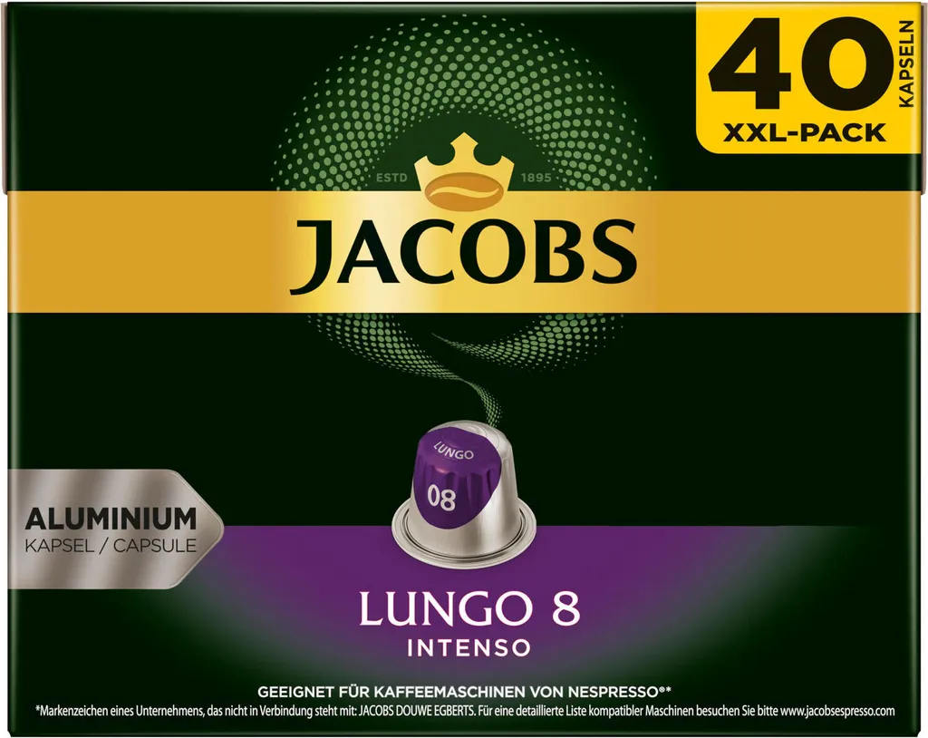 JACOBS Kapseln Nespresso®* Kompatibel 2 X 40 Lungo 8 Intenso + 2 X 40 Espresso 10 Intenso XXL-Pack - Insgesamt 160 Getränke 2 JACOBS Kapseln Nespresso®* Kompatibel 2 X 40 Lungo 8 Intenso + 2 X 40 Espresso 10 Intenso XXL-Pack - Insgesamt 160 Getränke – Bild 2