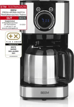 BEEM FRESH-AROMA-SWITCH Filterkaffeemaschine - Thermo Edelstahl 1 L Thermoskanne Bedienrad 24h-Timer 800 W Für 4-8 Tassen Kaffeemaschine Timer -KaffeeGlück Angebote e8f5ed38f21a1145dd5ffb5db57759d6