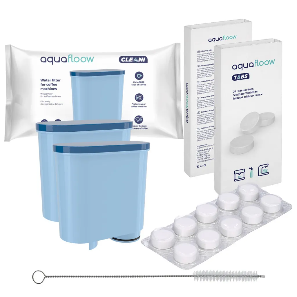 Espressomaschinen-Set 2x AquaFloow Cleani Filter + Aquafloow Tabs Reinigungstabletten + Bürste/Reiniger Für Espressomaschinen 1 Espressomaschinen-Set 2x AquaFloow Cleani Filter + Aquafloow Tabs Reinigungstabletten + Bürste/Reiniger Für Espressomaschinen
